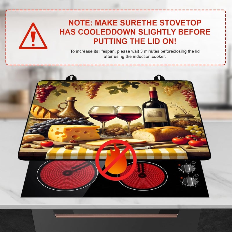 BVBOX Wine and Food Stove Top Cover Retro Flower Gas Stove Top Cover for Home Decoration Kitchen Pad Non-Stick Washable Cooktop Covers Countertop Protector Keep Stove Clean 28"x20" - Image 3
